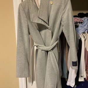 BABATON size medium bluish/gray coat . Cashmere and wool blend .